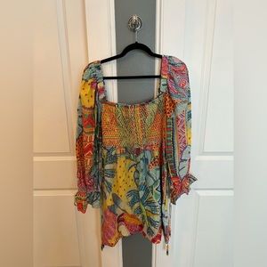 Farm Rio Summer Tapestry Smocked Minidress, Size Medium